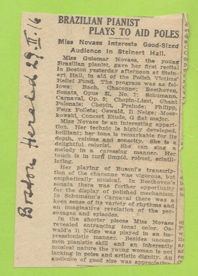 Boston Herald zu Guiomar Novaes. Archiv ISMPS